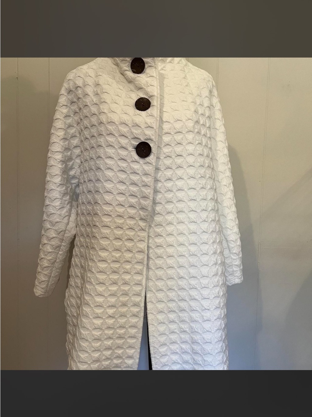 Ivory White Textured Button-Front Women's Coat